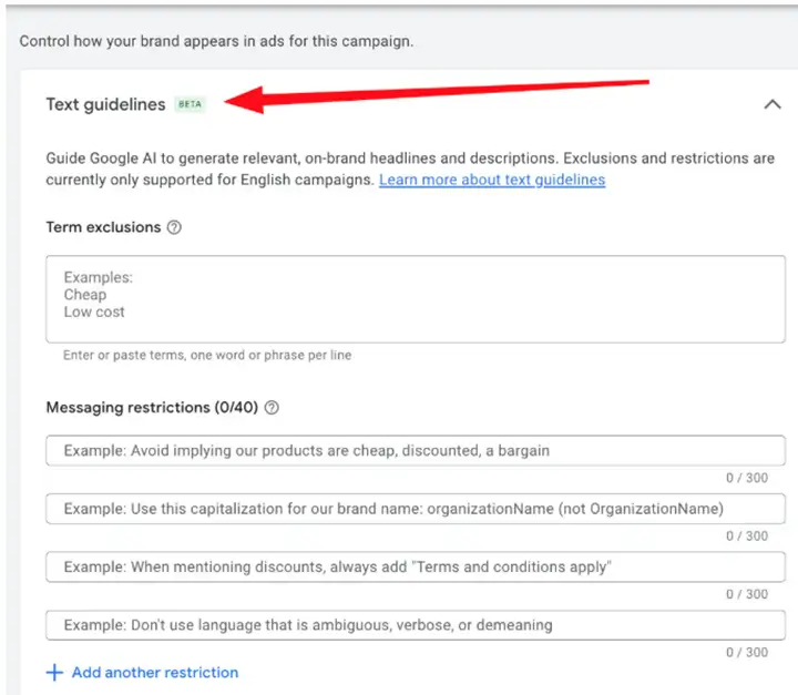 google ads trends - controls in the platform