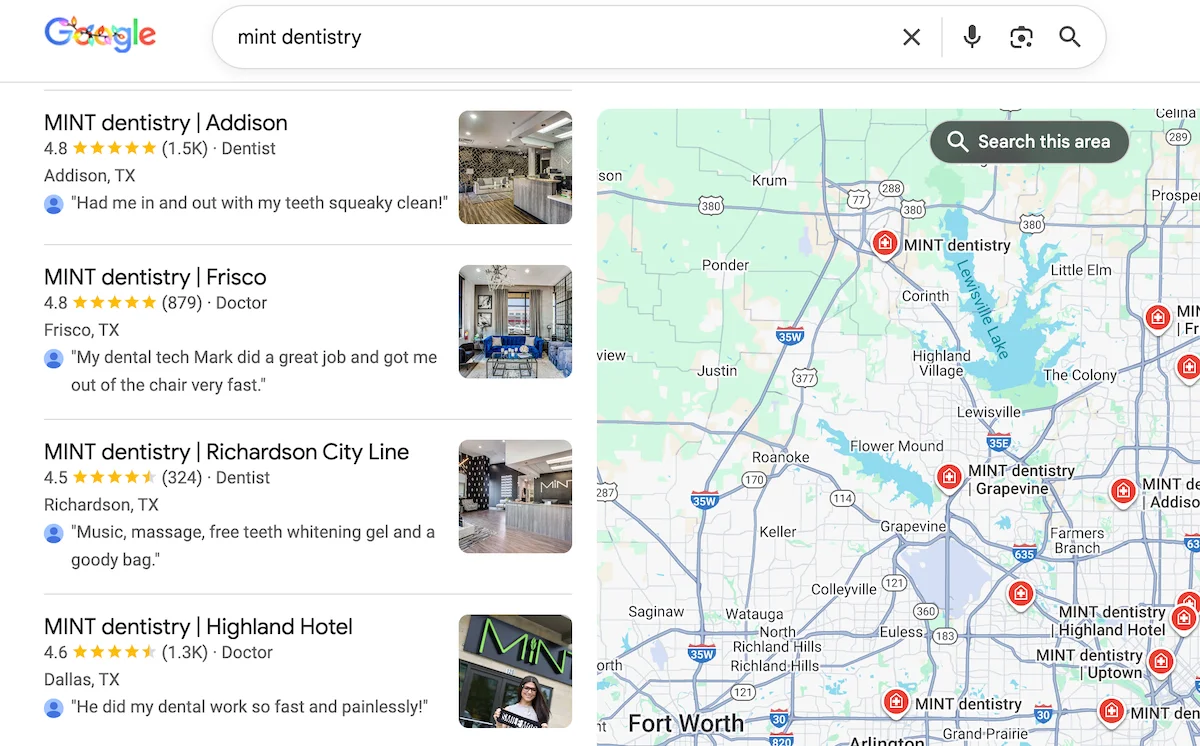 mint dentistry google business profile