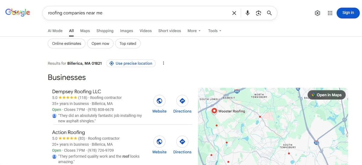 2026 seo trends - roofing companies near me query