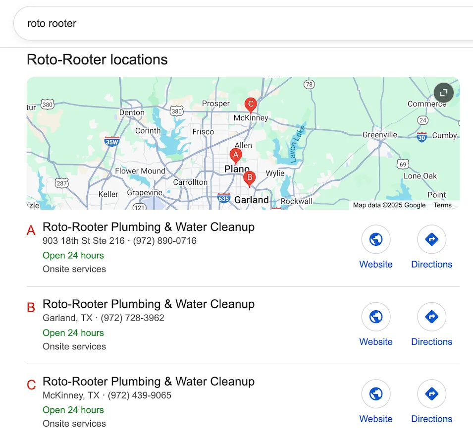 roto rooter google business profile listings with consistent results
