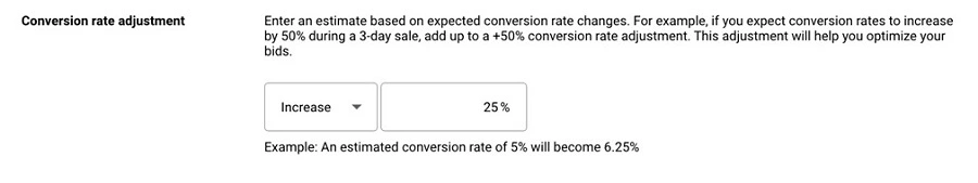 seasonality adjustments google ads - conversion rate settings