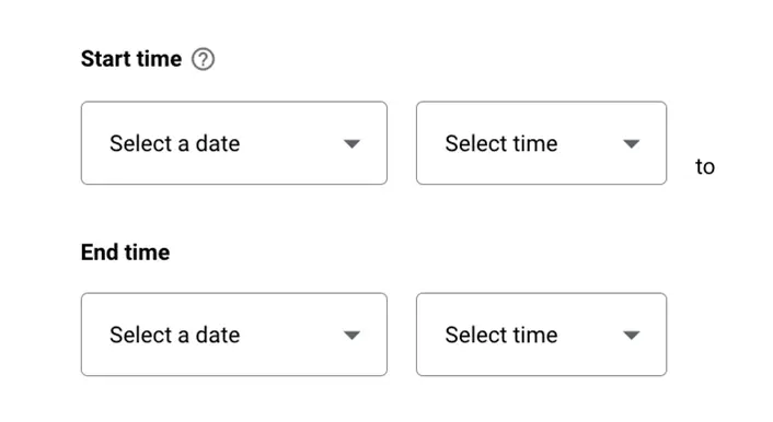 seasonality adjustments google ads - start end times menu