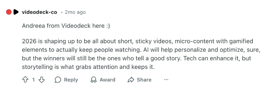 Video marketing trends 2026 - Message from Videodeck