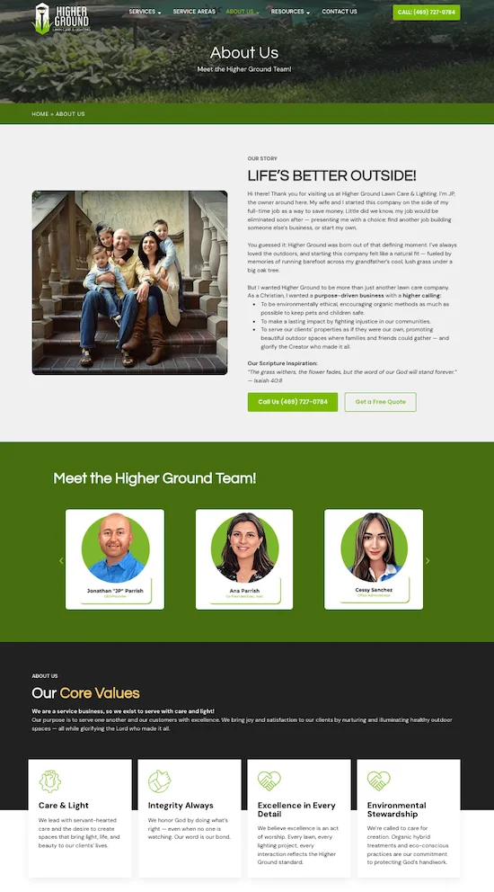 Example of an About Us page from a lawn care company