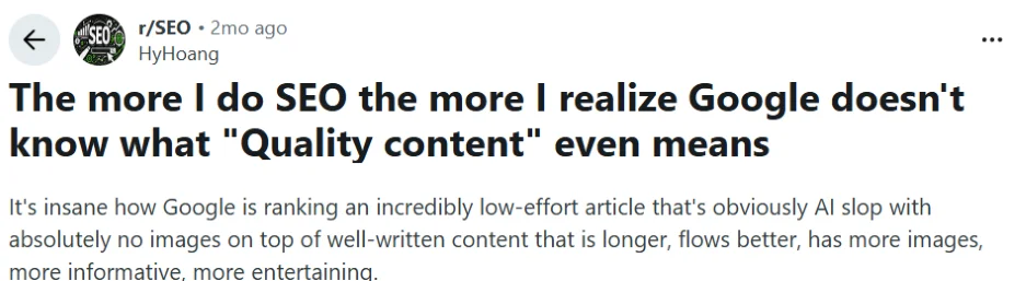 Google is rewarding low-quality sites - Reddit post.