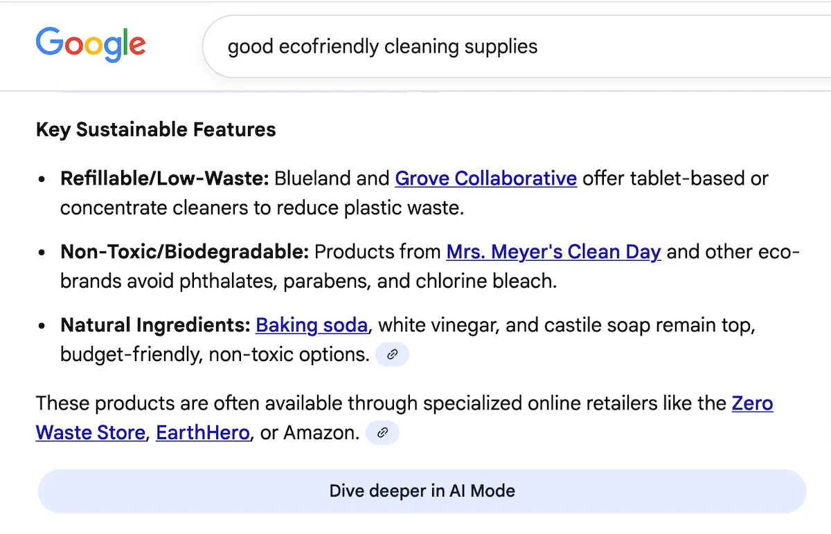 grove result in ai overview from product schema