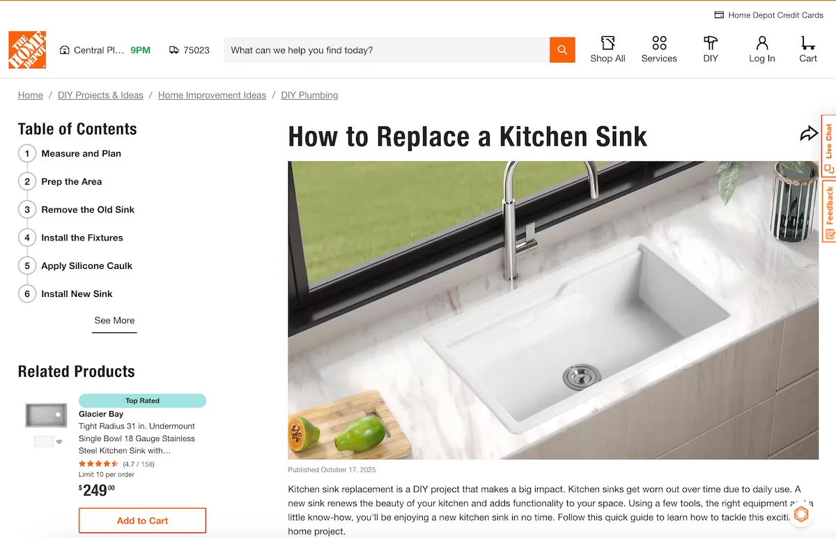 howto schema example from home depot website