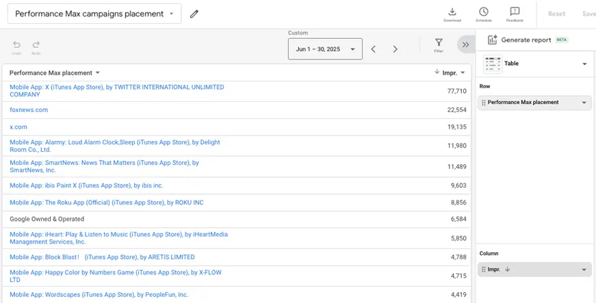 pmax placement report example