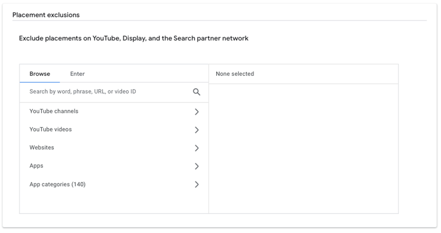 google ads performance max - placement exclusions