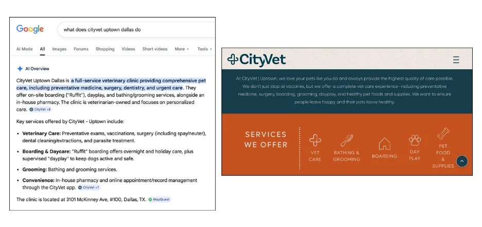 ai overviews vs service page