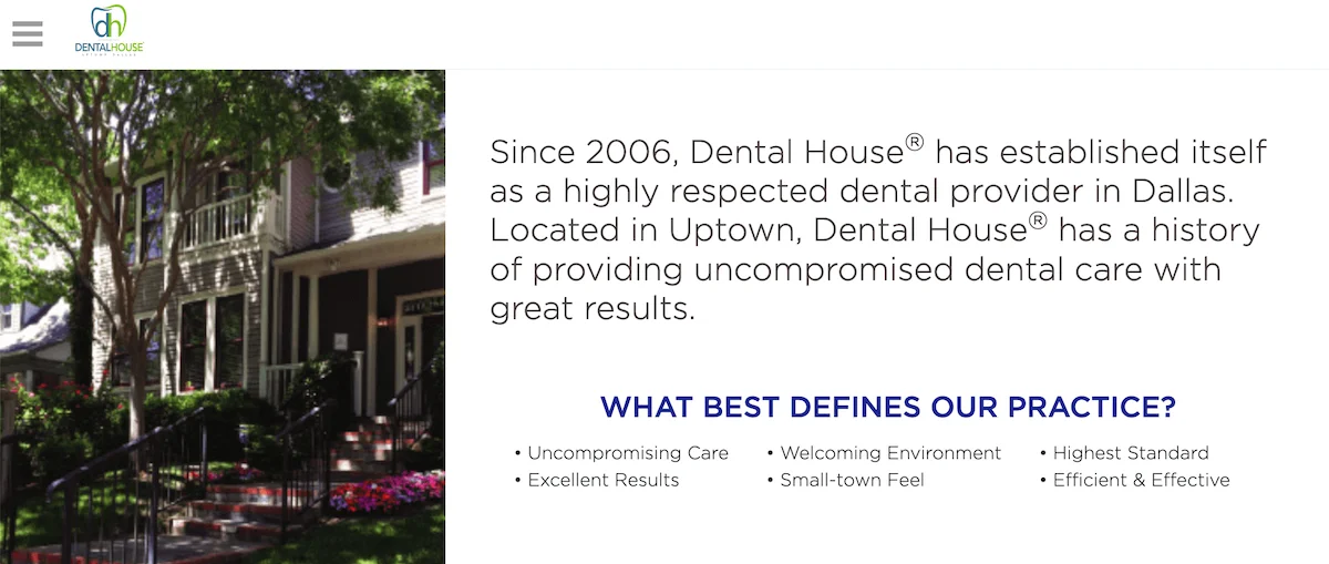 dentist business description example on website homepage