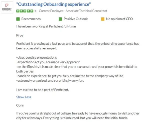 employee generated content example of a glassdoor review