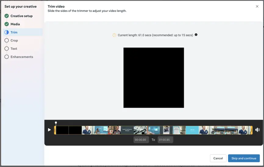 facebook video ads - editing screenshot