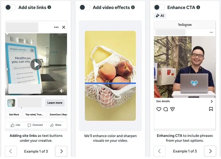 facebook video ads - feature options