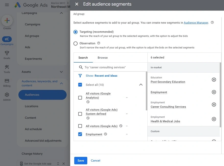 google ads sensitive categories - audience segments