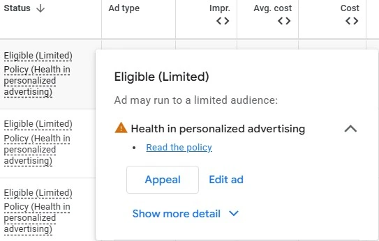 google ads sensitive ad categories - limitation flag