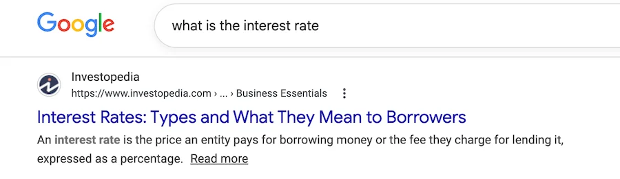 interest rate query search results