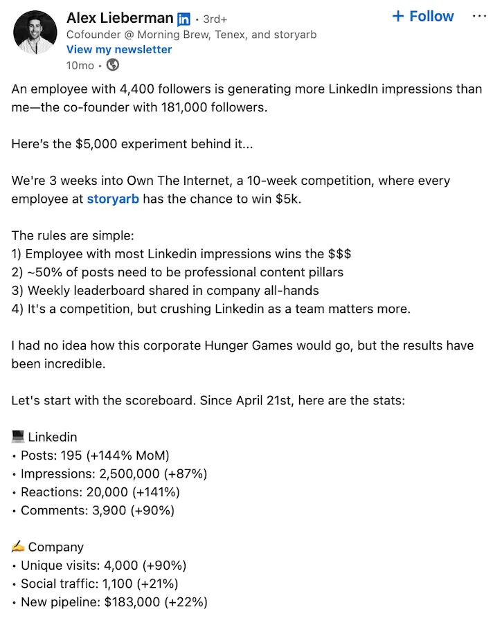 employee generated content example from storyarb on linkedin