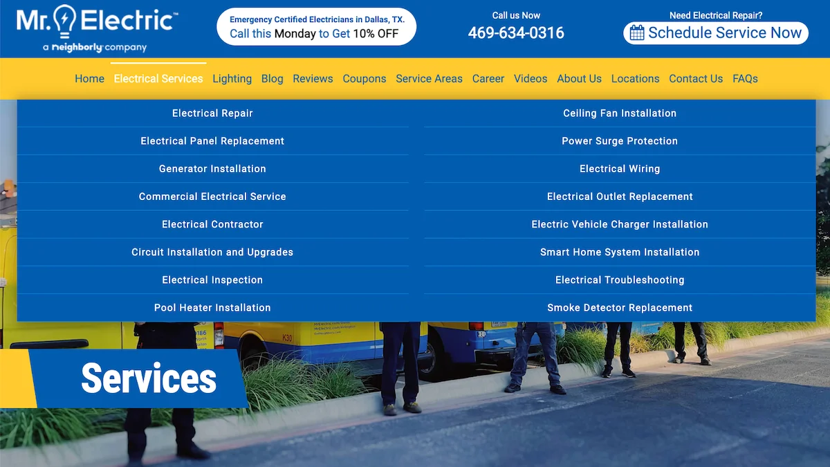 local service page navigation from mr electric
