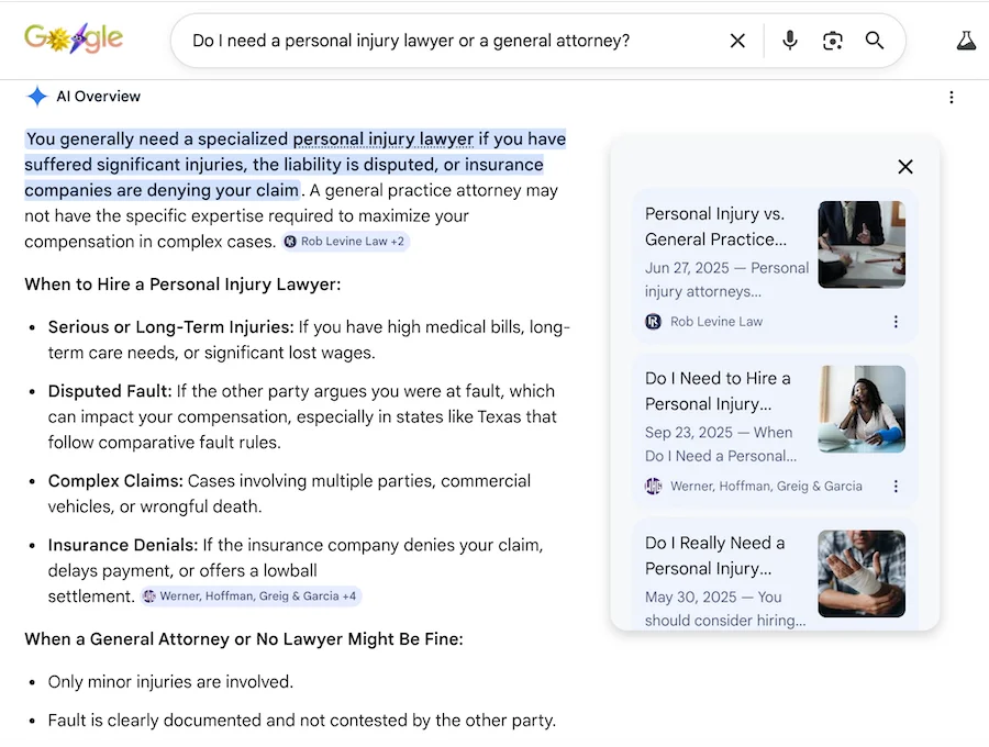 ai overview result for type of lawyer to use