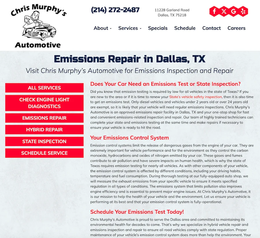 auto repair services page example