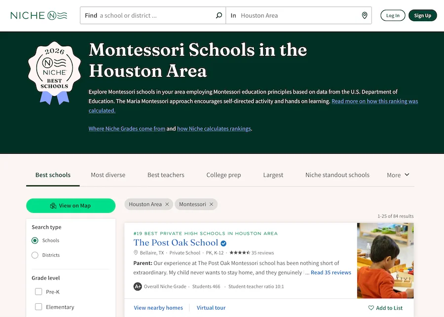 niche search for best montessori schools