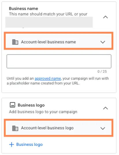 google ads brand guidelines - business name and logo account level settings