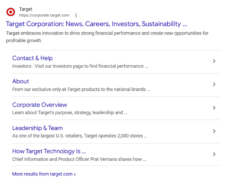 SEO ab testing - Result with sitelinks.
