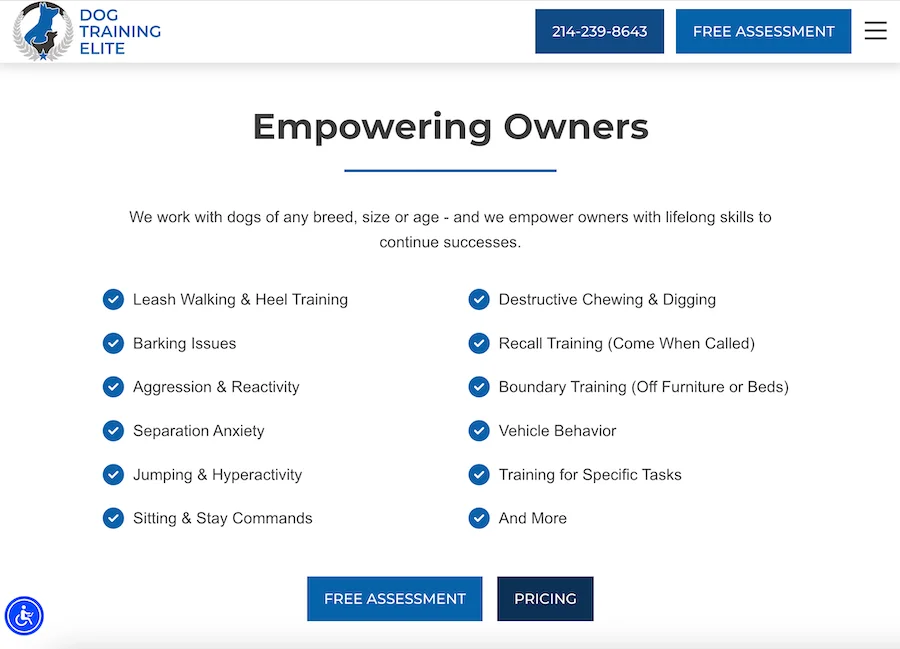 example of clear target audience sentence on website from dog trainer