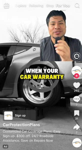 TikTok ads cost - Car warranty ad