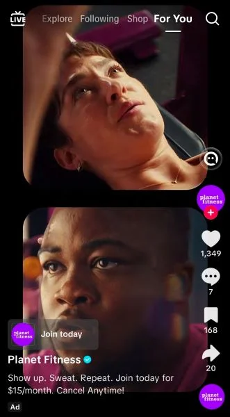 TikTok ads cost - Planet fitness ad.