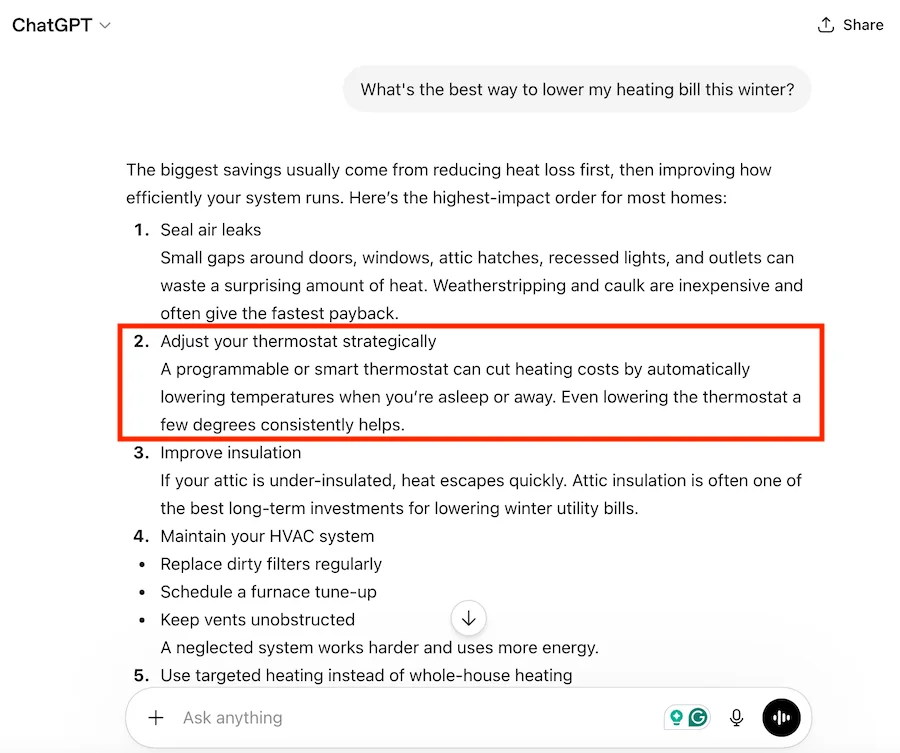 ai answer promoting smart thermostat