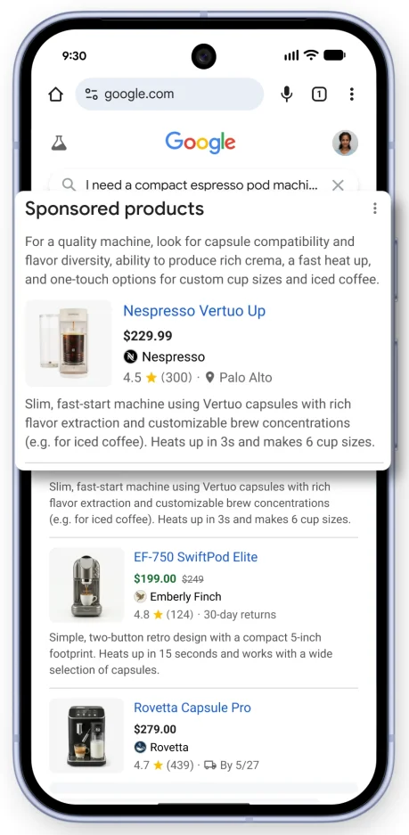 Google marketing live 2026 - Espresso maker ad.