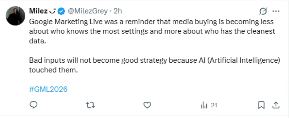 Google marketing live 2026 - X post