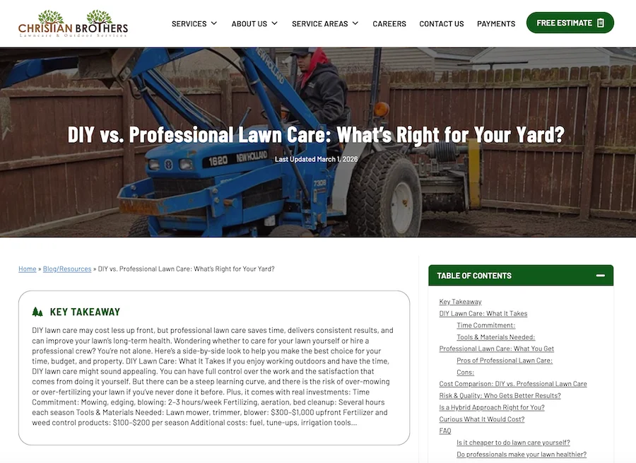 lawn care comparison blog post example