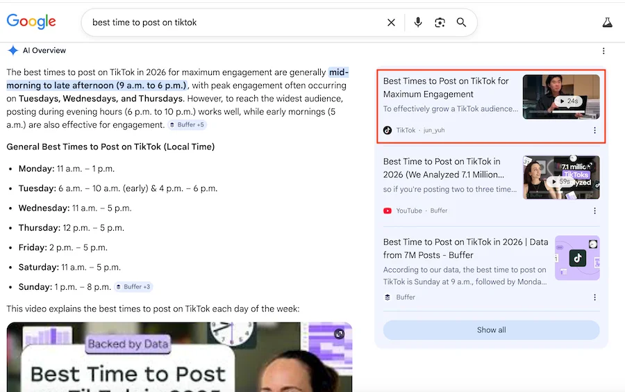 ai overview result from tiktok creator