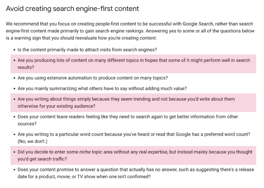 google content guidelines and focus on expertise
