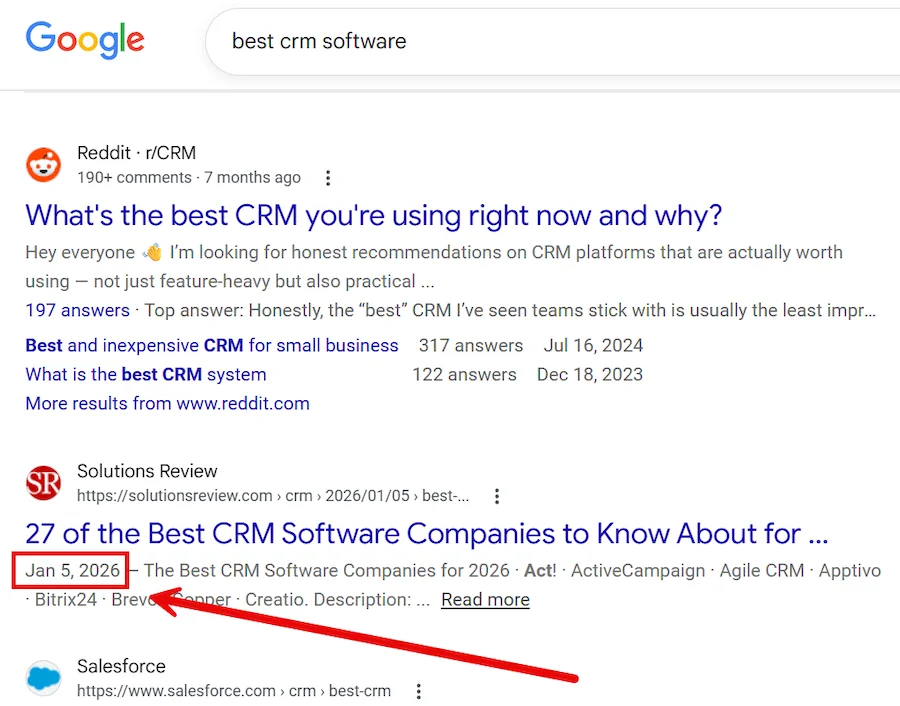 google ranking factors - example of fresh publish date in serp