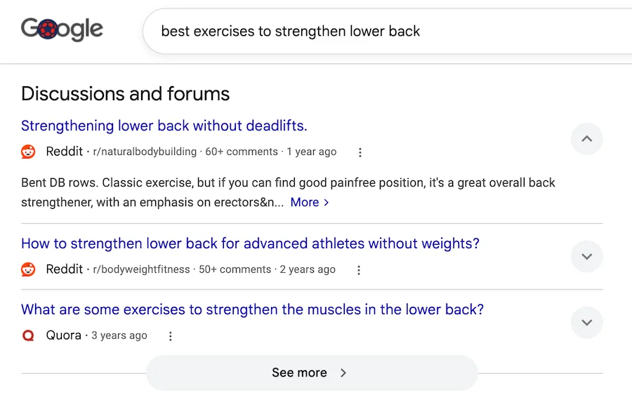 google search results page communities and forums section with reddit results