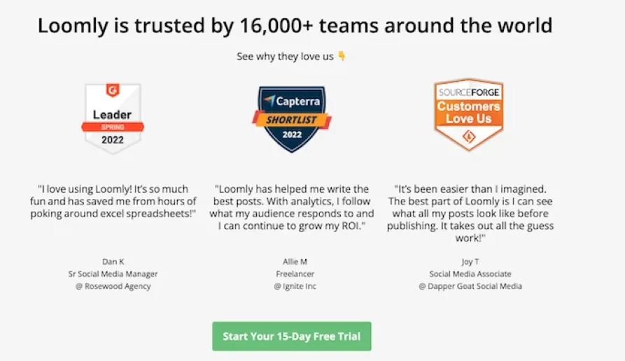 Landing page copywriting - Loomly page.
