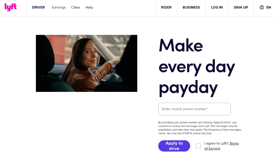 Landing page copywriting - Lyft landing page.