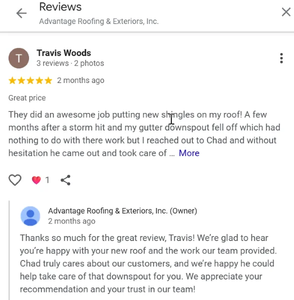 Local SEO tips - review example