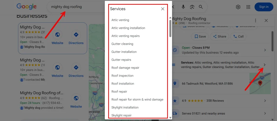 Local SEO tips - Services example