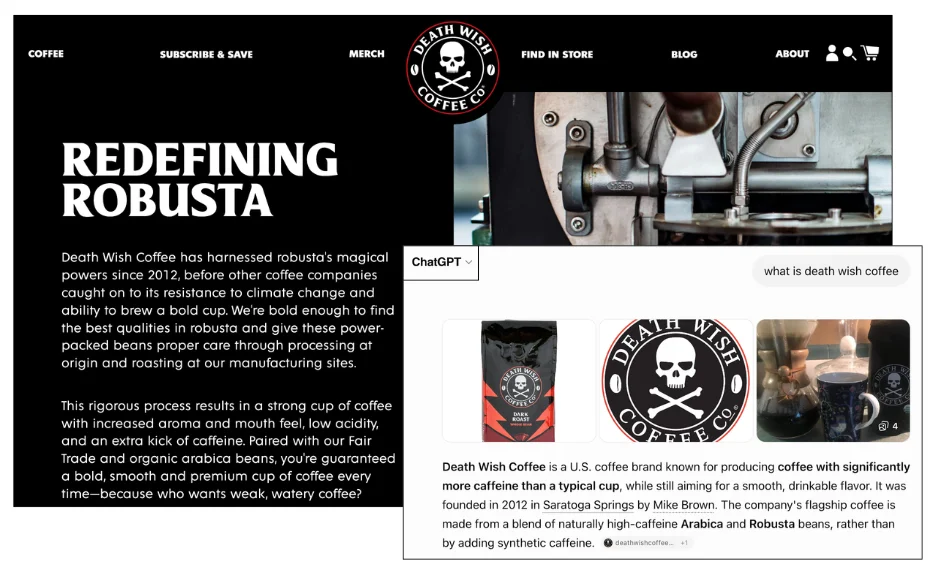 death wish coffee content example + chatgpt answer result