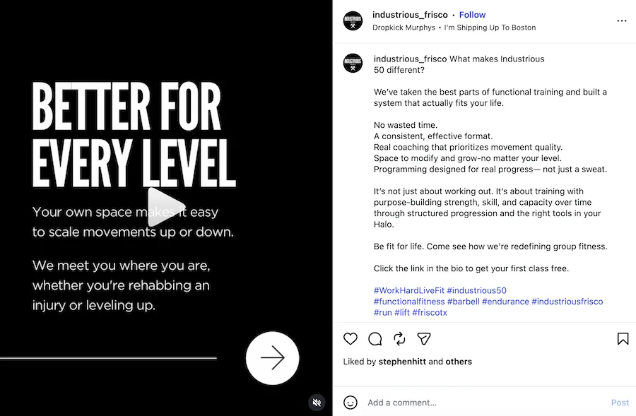 industrious frisco gym social post example reusing content from website