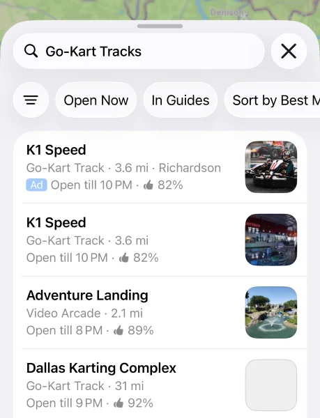 Apple Maps ads - Go karting ad example