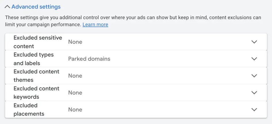 google ads experiments - account settings 