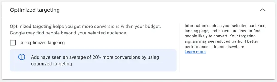 google ads tests - optimized targeting