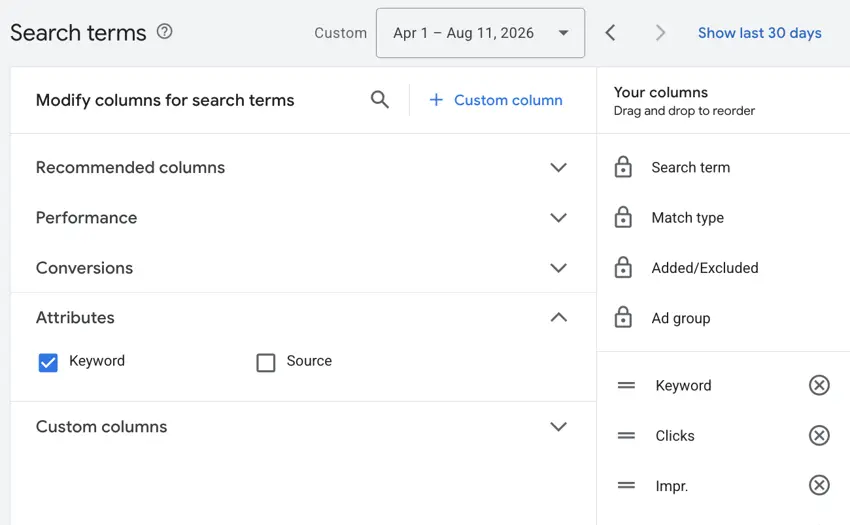google ads tests - search terms 