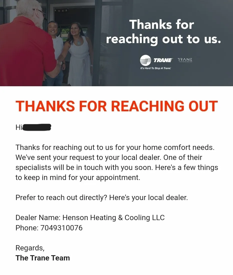 lead follow-up: Trane email